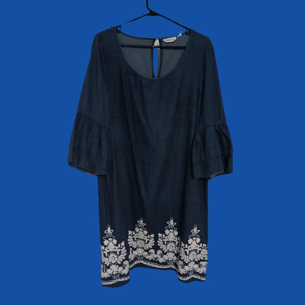 Denim Print Plus Size Dress With White Bohemian Pattern